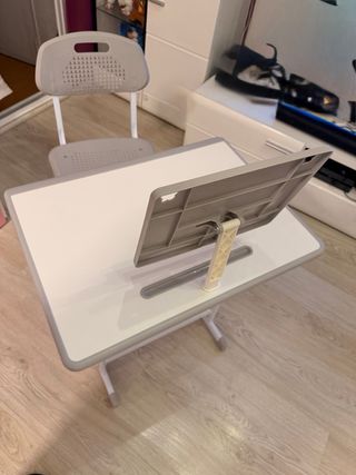 Escritorio infantil ajustable gris y blanco