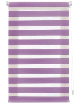 Estor enrollable morado y blanco noche y día.