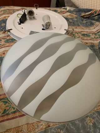 Plafoniera vetro bianco satinato onde grigie