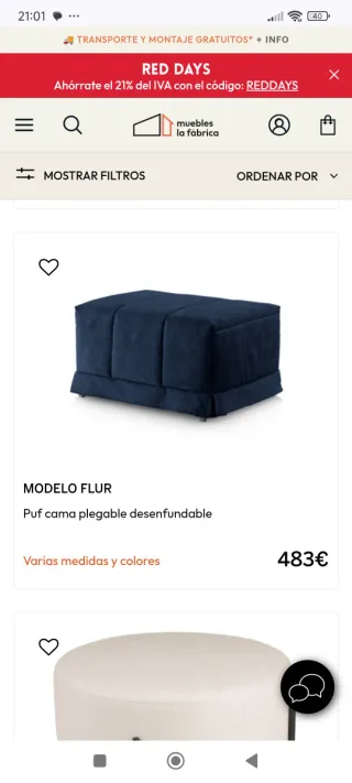 Puff cama naranja de tela