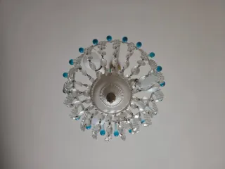 Lampadario vintage cristalli e gocce blu