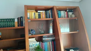 Mueble de salón de madera y cristal