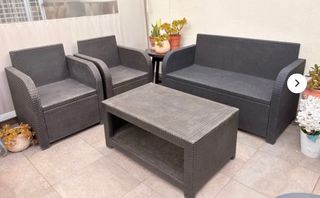 Conjunto Muebles Jardín Ratán Negro/Gris