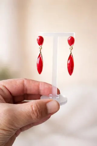 Pendientes largos mujer rojo vintage