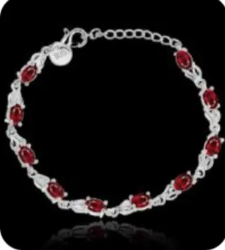 Pulsera Plata 925con Piedras Rojas Ovaladas