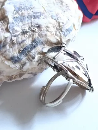 Anillo Jaula Concha Natural Boho Chic Artesanal