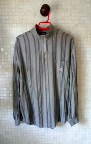 Camisa M/L Rayas Gris y Morado Talla L