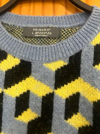 Jersey Primark Geométrico Azul y Amarillo Talla L