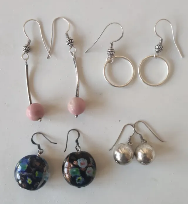 Pendientes Plata Ley Aro y Colgante Rosa