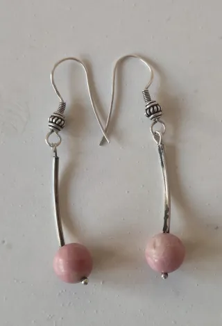 Pendientes Plata Ley Aro y Colgante Rosa