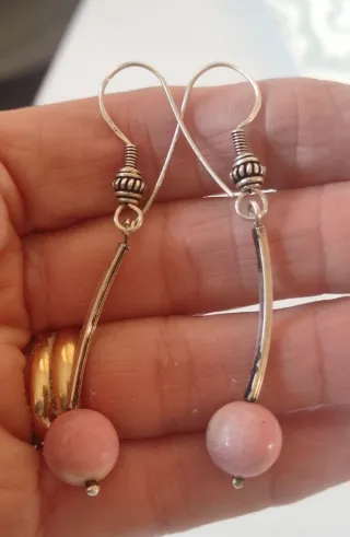 Pendientes Plata Ley Aro y Colgante Rosa