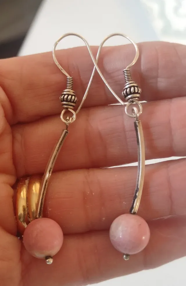 Pendientes Plata Ley Aro y Colgante Rosa