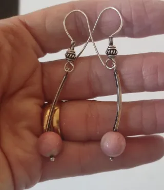 Pendientes Plata Ley Aro y Colgante Rosa