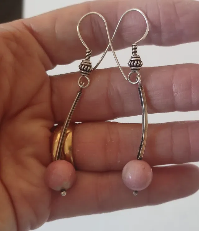 Pendientes Plata Ley Aro y Colgante Rosa