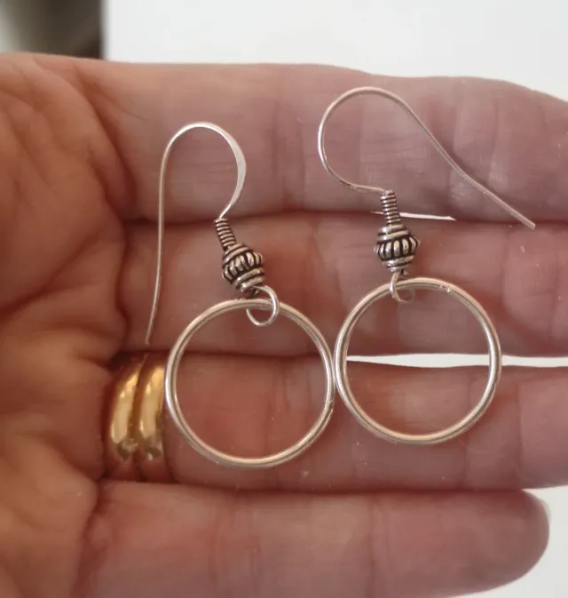 Pendientes Plata Ley Aro y Colgante Rosa