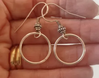 Pendientes Plata Ley Aro y Colgante Rosa