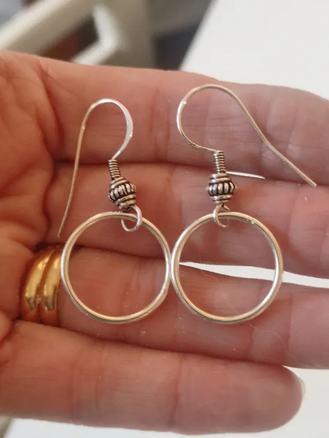 Pendientes Plata Ley Aro y Colgante Rosa