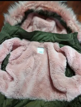 Parka bambina verde pelliccia rosa