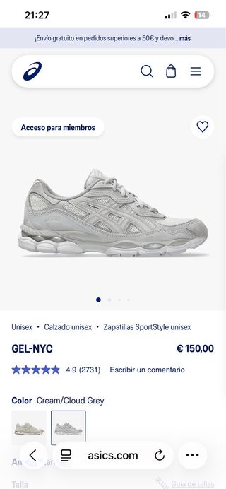 Asics GEL-NYC Talla 40.5 Gris/Blanco