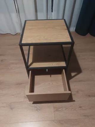 Mesita de noche industrial madera y metal