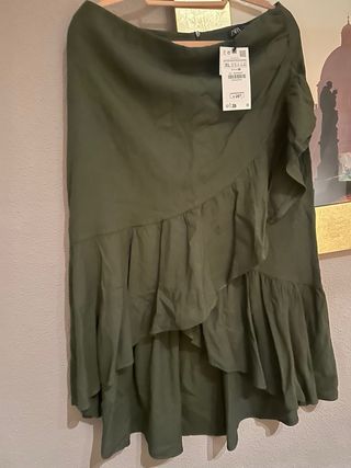 Falda Zara Lino Verde Talla XL