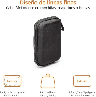 Amazon Basics Funda de Disco Duro, 15.1 x 10.8 x 4.2 cm, Color Negro y Naranja