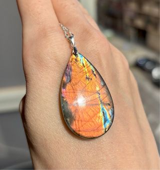 Labradorita naranja Multicolor colgante plata 925