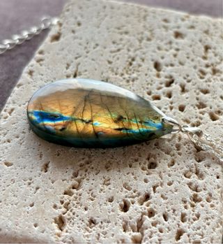 Labradorita naranja Multicolor colgante plata 925