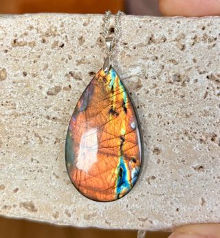 Labradorita naranja Multicolor colgante plata 925