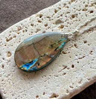 Labradorita naranja Multicolor colgante plata 925