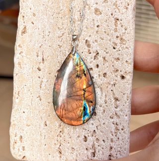 Labradorita naranja Multicolor colgante plata 925