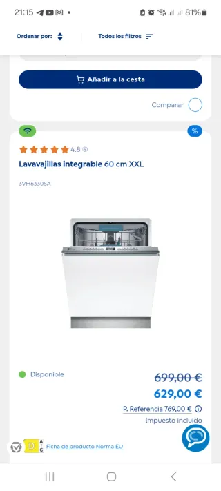 Lavavajillas Balay integrable 60 cm XXL