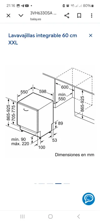 Lavavajillas Balay integrable 60 cm XXL