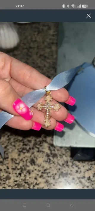 Cruz Fallera Perlitas Dorada Blanca Nueva