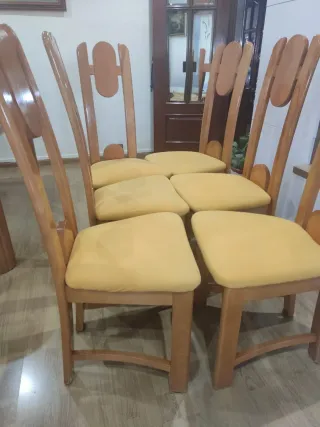 Juego 6 Sillas Madera Tapizadas Amarillo