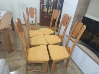 Juego 6 Sillas Madera Tapizadas Amarillo