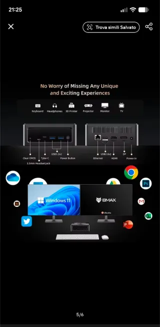 Mini PC Bmax 5a pro Nero r75700u