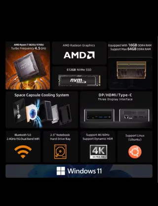 Mini PC Bmax 5a pro Nero r75700u