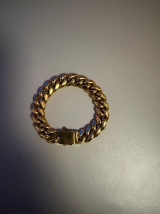 Pulsera Cubana Acero Baño Oro 18k