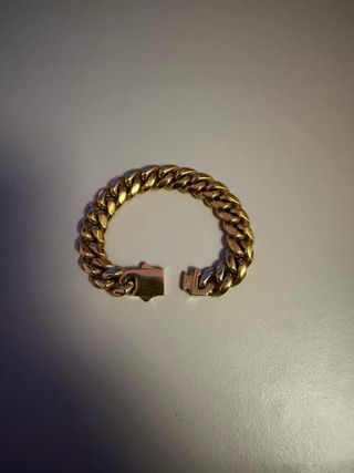 Pulsera Cubana Acero Baño Oro 18k