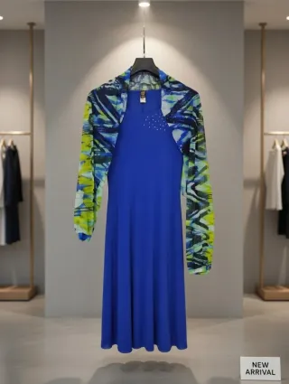 Abito donna sartoriale blu e multicolor