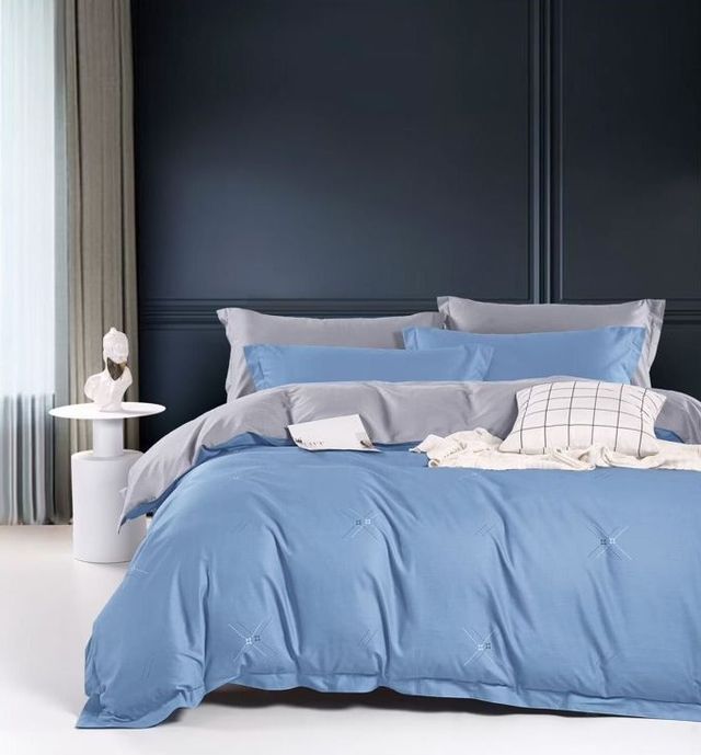 Juego de Cama 4 Piezas Azul y Gris