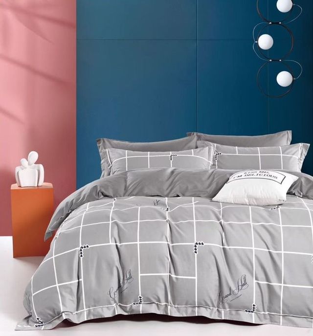 Juego de Cama 4 Piezas Azul y Gris