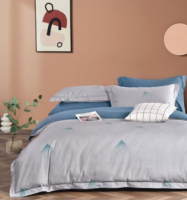 Juego de Cama 4 Piezas Azul y Gris