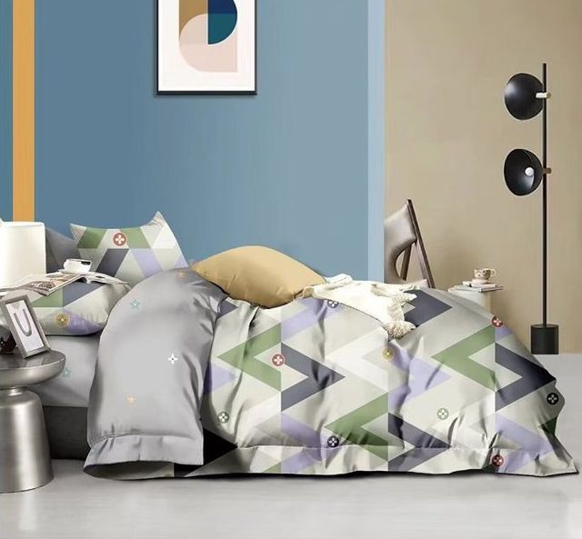 Juego de Cama 4 Piezas Azul y Gris