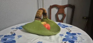 Frutero Cerámica Verde con Asa