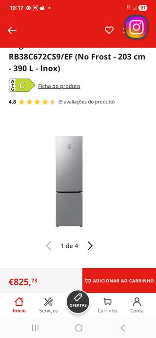 Frigorífico Samsung Inox Combinado No Frost