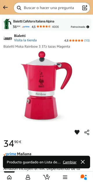 Cafetera Bialetti Rainbow Roja de 3 tazas
