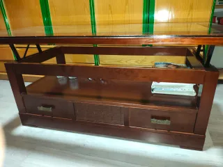 Mesa de centro madera maciza y cristal