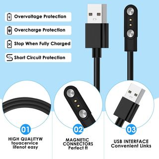 Magnética Cargador Universal Smartwatch, Cable USB Magnético de 2 Pines